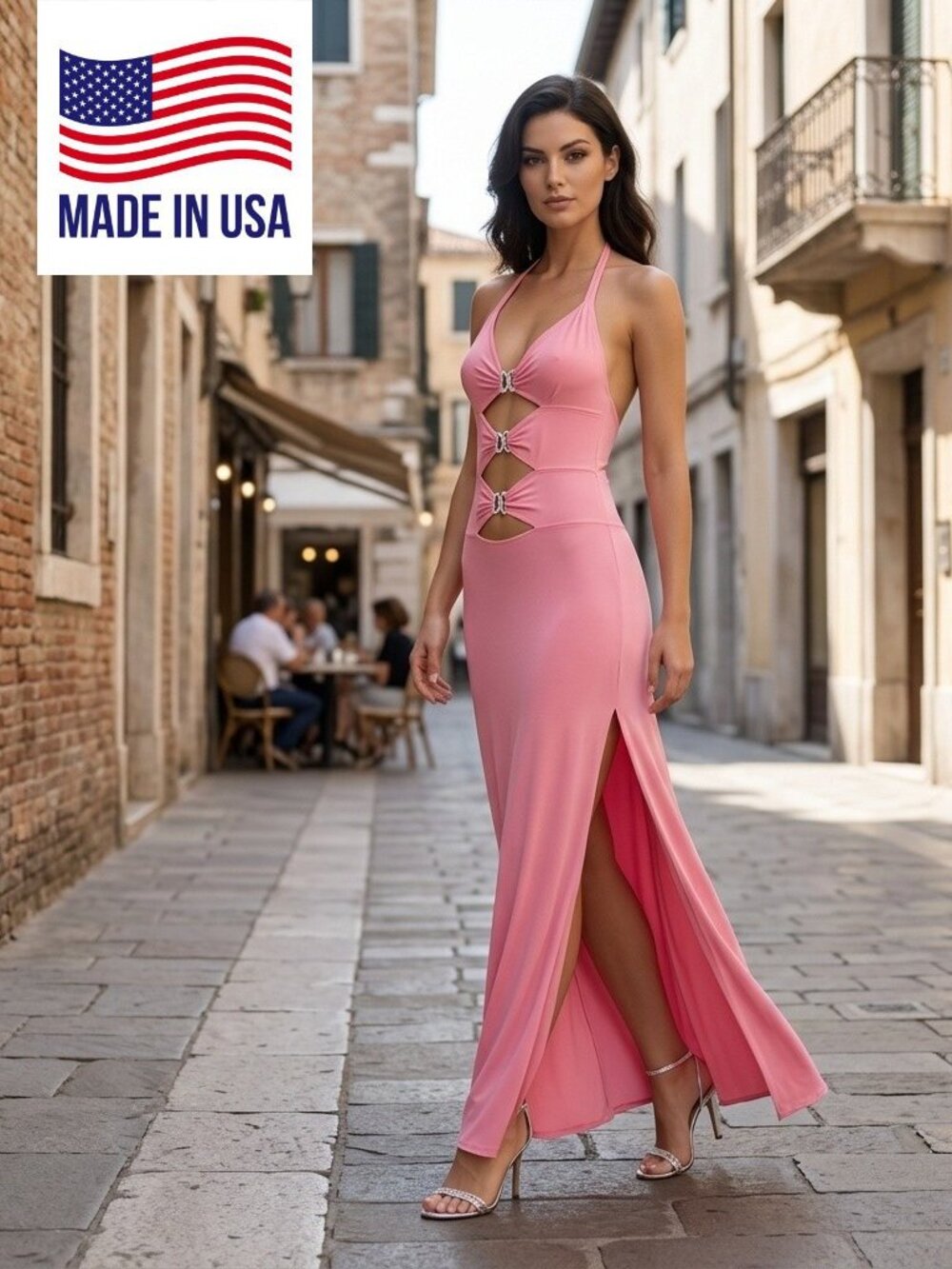 Women's Pink Long Halter Dress